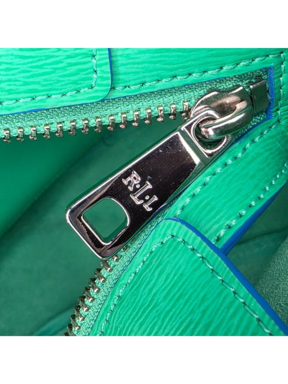 Lauren Ralph Lauren Tate Shopper Tote Bag Green Leather Pepper French Blue - Picture 14 of 16